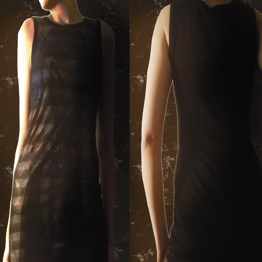Y2K Graphic Print Tunic Dress with Front Mesh Overlay - Picture 2 of 5